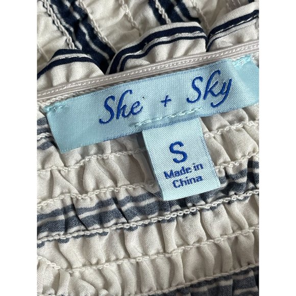 She + Sky Black White Striped Smocked Sleeveless Empire Maxi Dress Size S - Picture 7 of 7